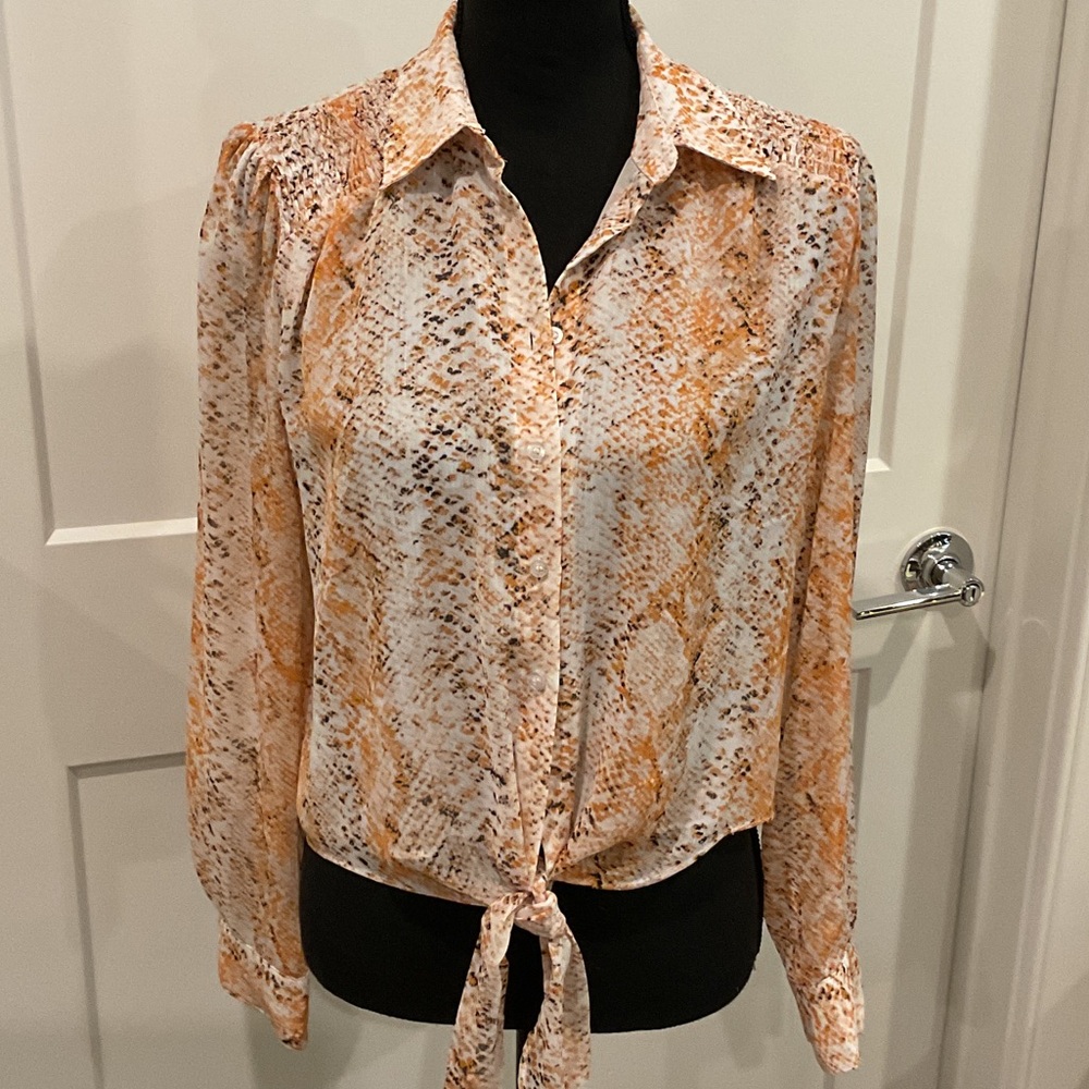 Calvin Klein Orange and Cream Snake Print Blouse